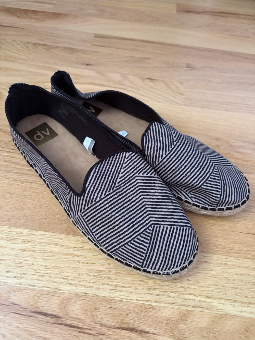 DV by Dolce Vita Black & Cream Striped Women's Espadrille Slip-Ons, 9.5